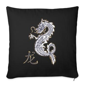 Dragon Dragon caractères chinois Kanji - Coussin et housse de 45 x 45 cm - noir - Devant