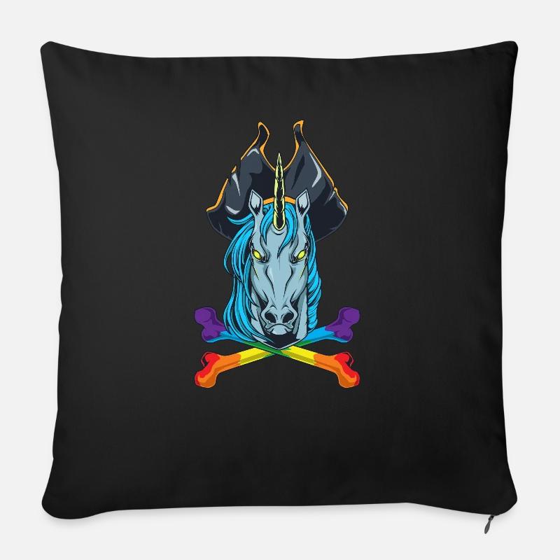 Regenbogen Knochen - Piraten Einhorn - Sofakissen mit Füllung 45 x 45 cm - Schwarz