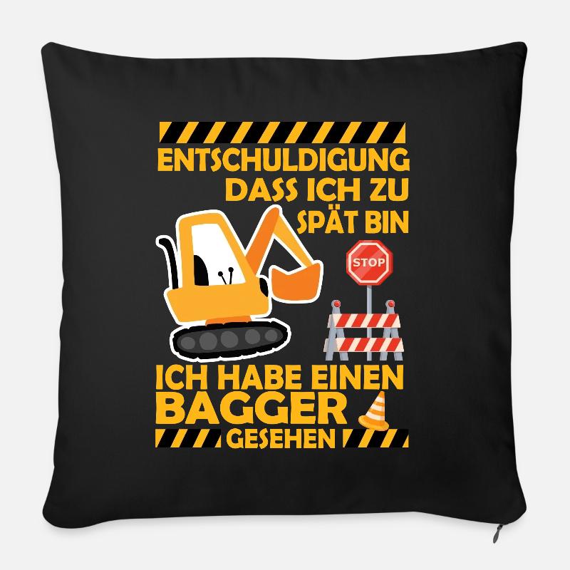 Ich habe einen Bagger gesehen Kinder Baustelle - Sofakissen mit Füllung 45 x 45 cm - Schwarz