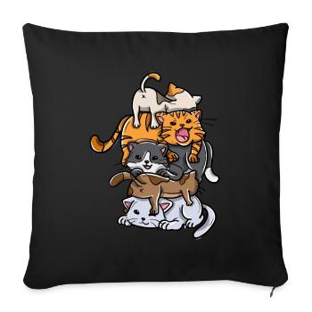 Sleeping Cats Stack Anime Kawaii Kittens - Sofa pillow with filling 45cm x 45cm - black - Front
