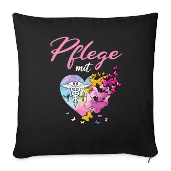 Pflege Mit Herz Pflegekraft Altenpflegerin - Sofakissen mit Füllung 45 x 45 cm - Schwarz - Vorne