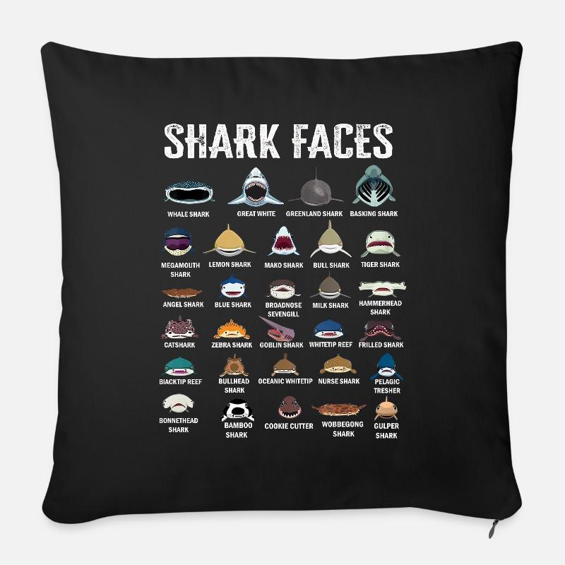 Types Of Shark Faces. Shark Face Identification - Sofakissen mit Füllung 45 x 45 cm - Schwarz