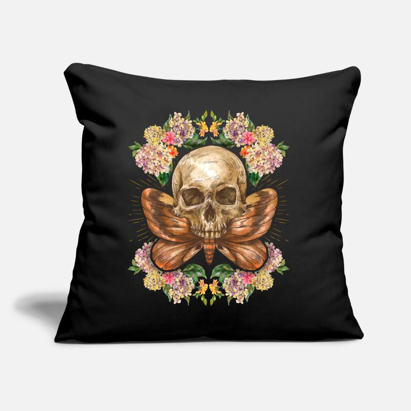 Skull Skull Skull with Moth Hydrangeas Sofa pillow with filling 45cm x 45cm