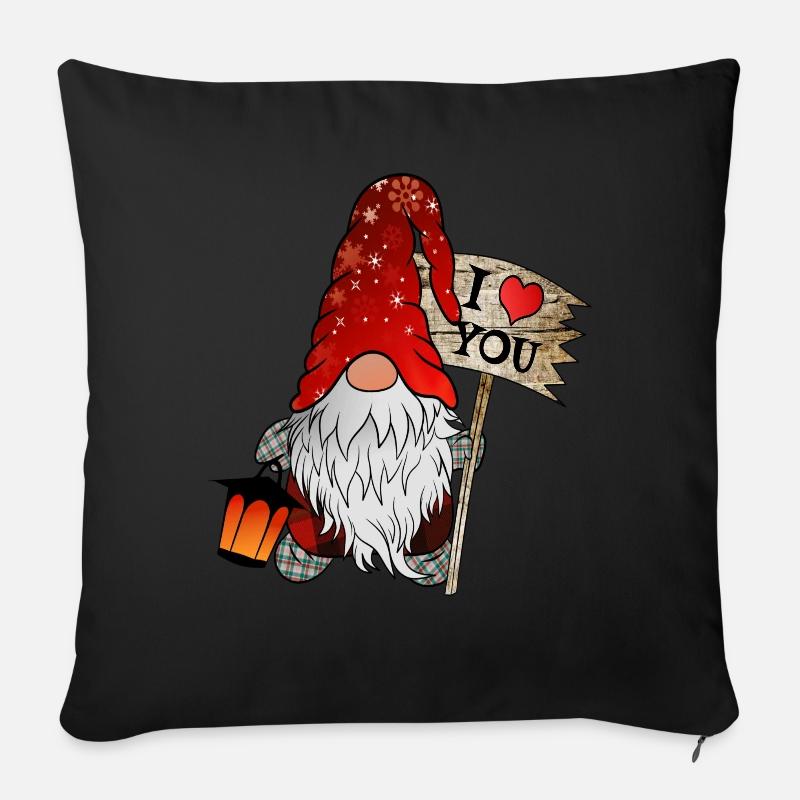 Gnom Weihnachts Wichtel mit ich liebe dich Schild - Sofakissen mit Füllung 45 x 45 cm - Schwarz