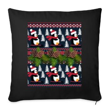 Pingouin et luge pour NOEL - Coussin et housse de 45 x 45 cm - noir - Devant
