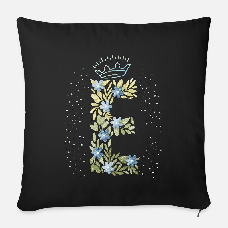 Monogramm Buchstabe E mit Krone, florales Ornament - Sofakissen mit Füllung 45 x 45 cm - Schwarz