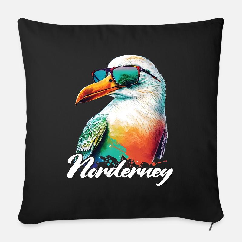 Norderney Urlaub coole bunte Möwe mit Sonnenbrille - Sofakissen mit Füllung 45 x 45 cm - Schwarz
