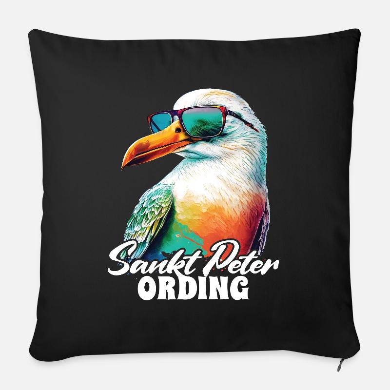 St. Peter Ording Urlaub Möwe mit Sonnenbrille - Sofakissen mit Füllung 45 x 45 cm - Schwarz