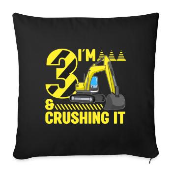 Construction Party 3rd Birthday 3 Years Old Digger - Sofakissen mit Füllung 45 x 45 cm - Schwarz - Vorne