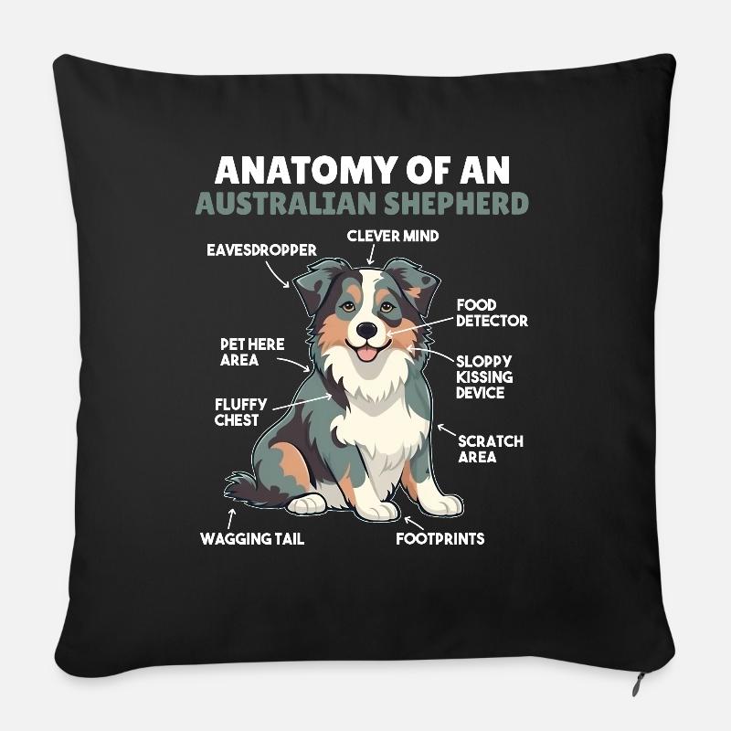 Hunde Erklärung Anatomy eines Australian Shepherd - Sofakissen mit Füllung 45 x 45 cm - Schwarz