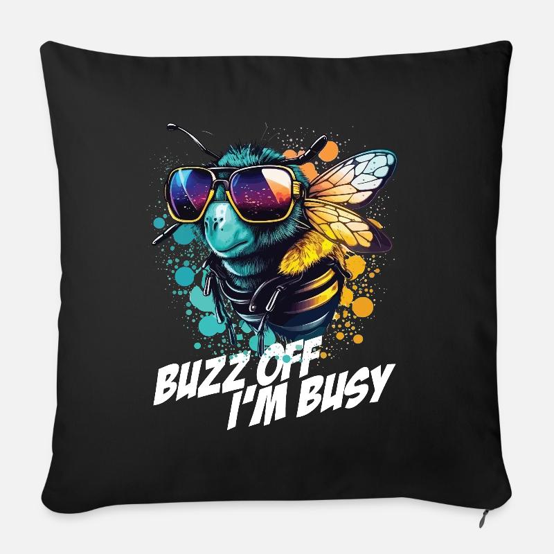 Hummel mit Sonnenbrille Buzz Off I'm Busy - Sofakissen mit Füllung 45 x 45 cm - Schwarz