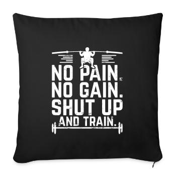 Pas de douleur - pas de gain! - Barbell Haltérophilie Rétro - Coussin et housse de 45 x 45 cm - noir - Devant