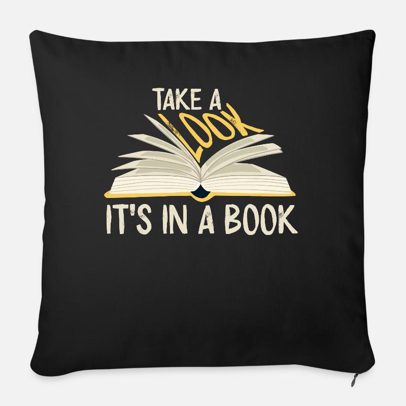 Jetez un coup d’œil C’est dans un rat de bibliothèque de lecture de livre - Coussin et housse de 45 x 45 cm - noir