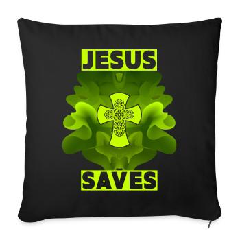 Jésus-Christ, Croix Chrétienne, Jésus Sauve - Coussin et housse de 45 x 45 cm - noir - Devant