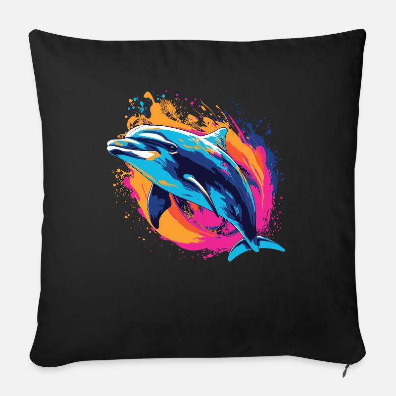 Wasserfarben Farbenfroher Delfin bunte Tiere - Sofakissen mit Füllung 45 x 45 cm - Schwarz