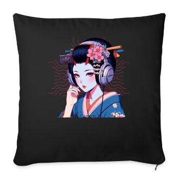 Geisha mit Kopfhörern - Sofakissen mit Füllung 45 x 45 cm - Schwarz - Vorne