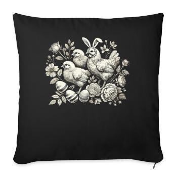 Poussin de Pâques Vintage Poulet Amoureux Rétro - Coussin et housse de 45 x 45 cm - noir - Devant