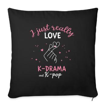 I just really love K-Drama K-Pop Korean Heart - Sofa pillow with filling 45cm x 45cm - black - Front