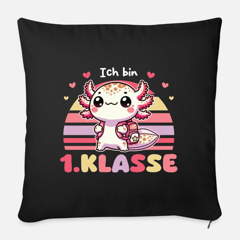 Endlich Schulkind süßes Axolotl zur Einschulung - Sofakissen mit Füllung 45 x 45 cm - Schwarz