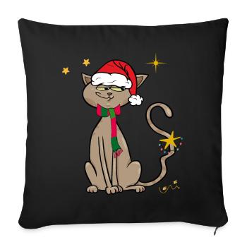 Chat avec chapeau de Père Noël, Noël laid - Coussin et housse de 45 x 45 cm - noir - Devant