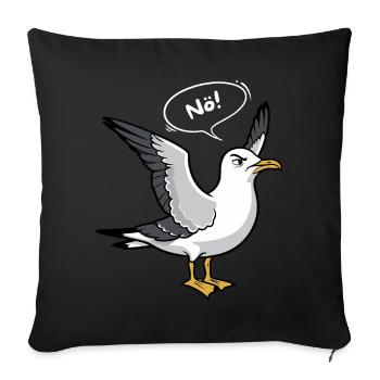 "Nö" Möwe - Nordsee Design - Sofakissen mit Füllung 45 x 45 cm - Schwarz - Vorne