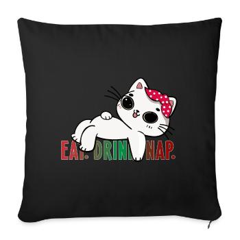 xmas cat christmas cat eat drink nap fun comic - Sofa pillow with filling 45cm x 45cm - black - Front