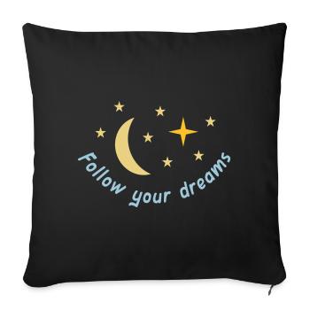 Suivez vos rêves (Lune, Étoiles) - Coussin et housse de 45 x 45 cm - noir - Devant
