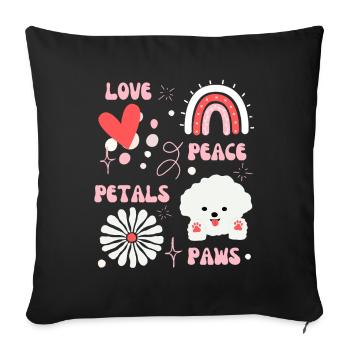 Amour, Paix, Pétales & Pattes - Coussin et housse de 45 x 45 cm - noir - Devant