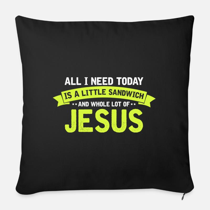 Jésus et Sandwich Dieu Christ chrétien - Coussin et housse de 45 x 45 cm - noir