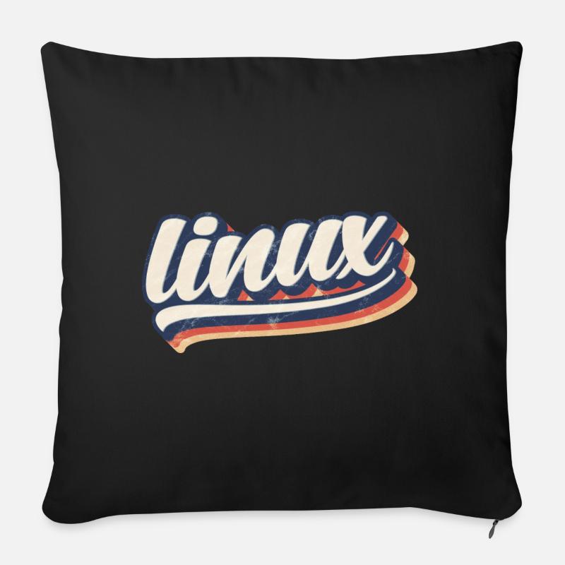 Linux-| Retro Vintage Logo - Sofakissen mit Füllung 45 x 45 cm - Schwarz