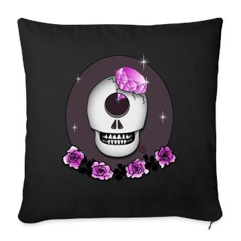 Totenkopf mit Rose, Diamant in Pink T-Shirt & Mehr - Sofakissen mit Füllung 45 x 45 cm - Schwarz - Vorne