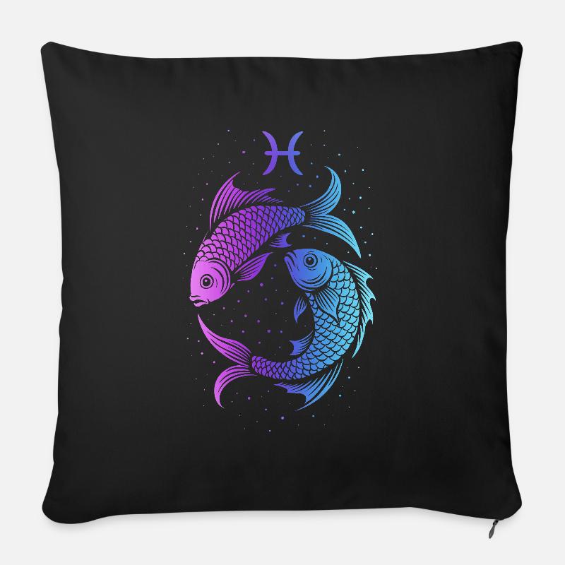 Sternzeichen Fische – Mystisches Neon – Astrologie - Sofakissen mit Füllung 45 x 45 cm - Schwarz