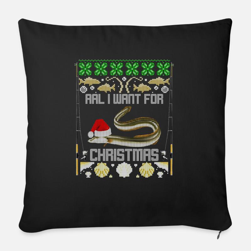 Lustiger Weihnachtspulli Aal I want for christmas - Sofakissen mit Füllung 45 x 45 cm - Schwarz