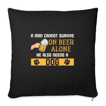 Bière et chiens - Coussin et housse de 45 x 45 cm - noir - Devant