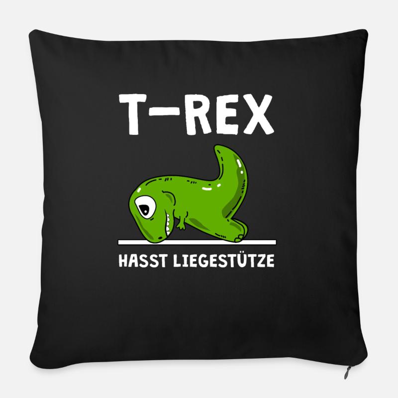 T-Rex hasst Liegestütze - Dinosaurier - Sofakissen mit Füllung 45 x 45 cm - Schwarz