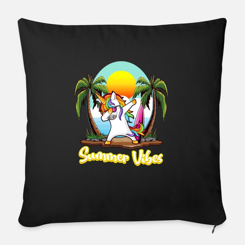 Summer Vibes Einhorn Urlaub Farbenfroh Humor - Sofakissen mit Füllung 45 x 45 cm - Schwarz