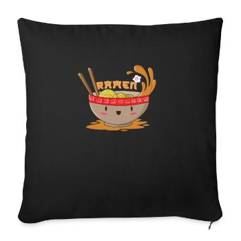 Soupe de nouilles japonaises Ramen - Coussin et housse de 45 x 45 cm - noir - Devant