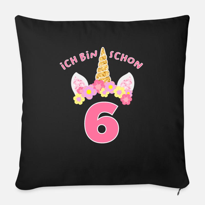 Kinder Einhorn ich bin schon 6 Jahre 6. Geburtstag - Sofakissen mit Füllung 45 x 45 cm - Schwarz