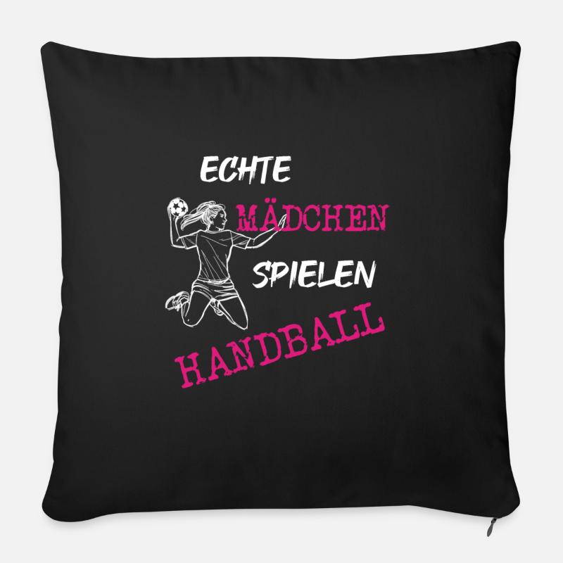 echte Mädchen spielen Handball - Sofakissen mit Füllung 45 x 45 cm - Schwarz