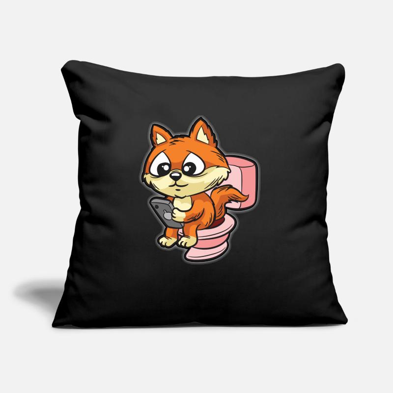 Cute fox using smartphone on toilet Sofa pillow with filling 45cm x 45cm