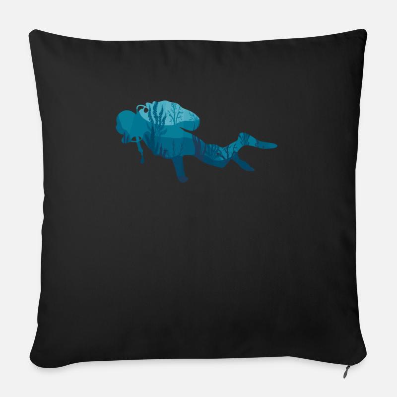 Plongeur plongée silhouette ailerons de bouteille de gaz - Coussin et housse de 45 x 45 cm - noir