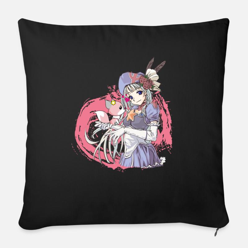 Manga Mädchen mit Hund - Sofakissen mit Füllung 45 x 45 cm - Schwarz
