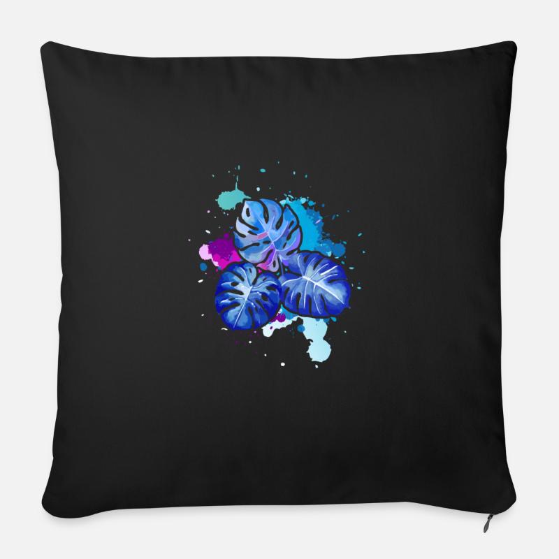 Die blauen Blätter - Sofakissen mit Füllung 45 x 45 cm - Schwarz