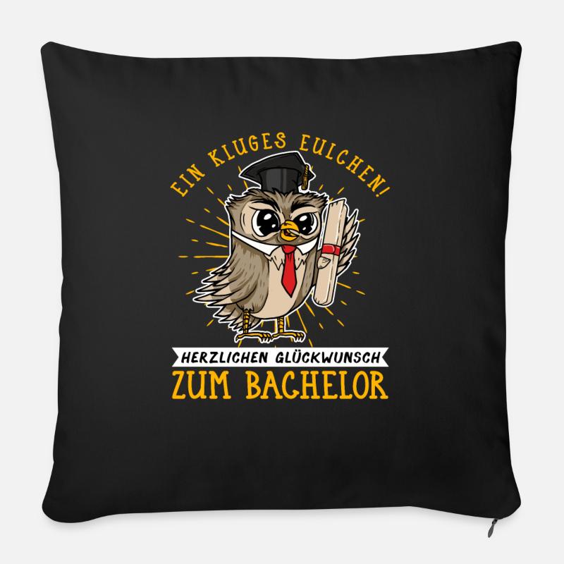 Kluges Eulchen Herzlichen Glückwunsch zum Bachelor - Sofakissen mit Füllung 45 x 45 cm - Schwarz