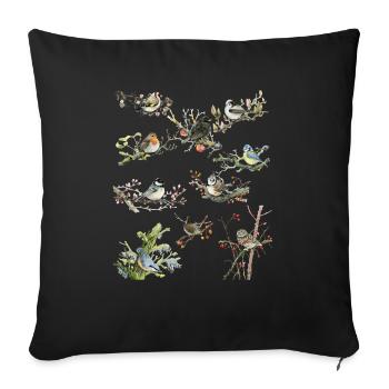 Gartenvögel Amsel Meise Zaunkönig Spatz Stieglitz - Sofakissen mit Füllung 45 x 45 cm - Schwarz - Vorne