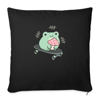 Cottagecore Aesthetic Kawaii Skateboarding Grenouille - Coussin et housse de 45 x 45 cm - noir - Devant