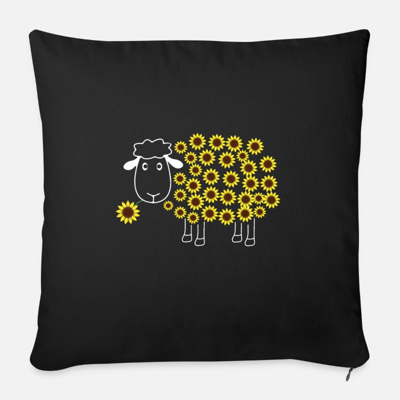 Süßes Schaf mit Blume Sonnenblume - Sofakissen mit Füllung 45 x 45 cm - Schwarz