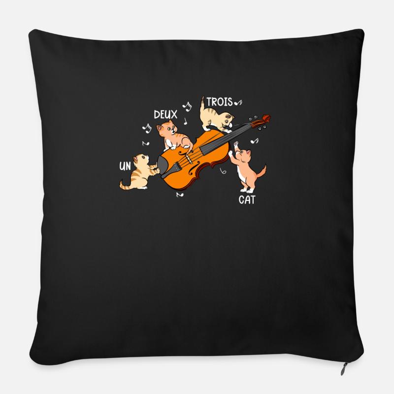 Jeu de mots chatte chatte français violon violon - Coussin et housse de 45 x 45 cm - noir