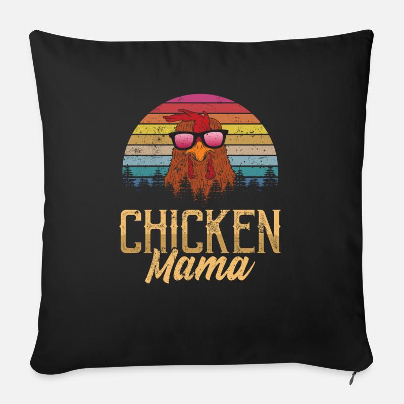 Poulet Mama Mère Éleveur de volaille - Coussin et housse de 45 x 45 cm - noir