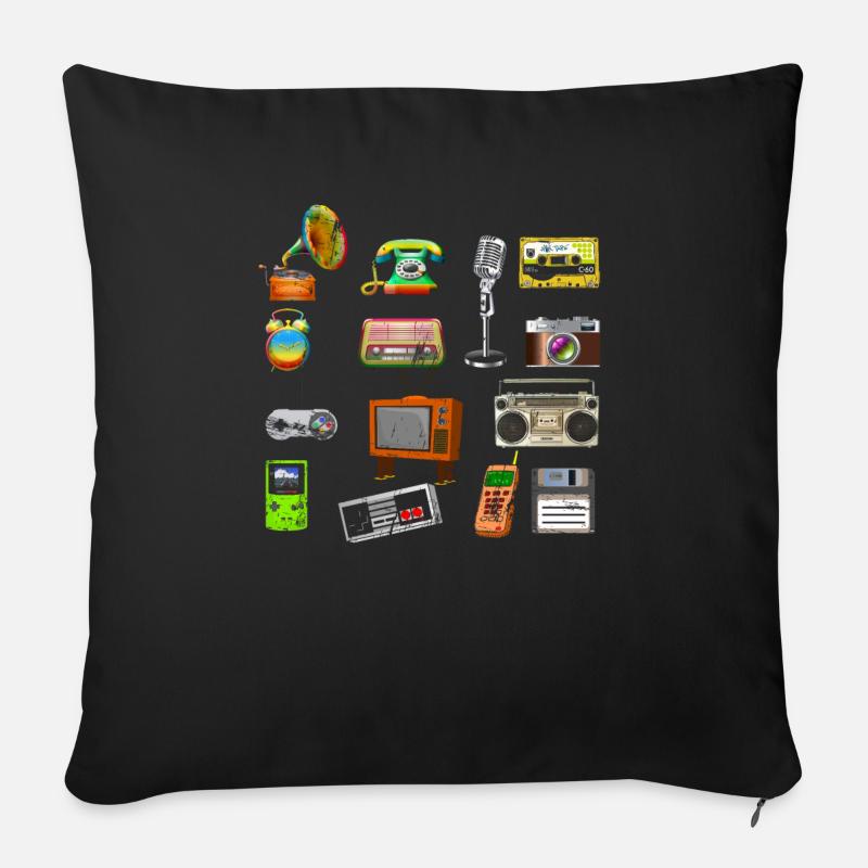 Retro 80s vinyl record cassette recorder - Sofakissen mit Füllung 45 x 45 cm - Schwarz
